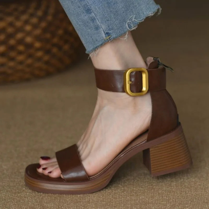 2025 sandalias de mujer Women Sandals Low Heels Basic Genuine Leather Office Ladies Casual Outdoor Shoes Woman Concise