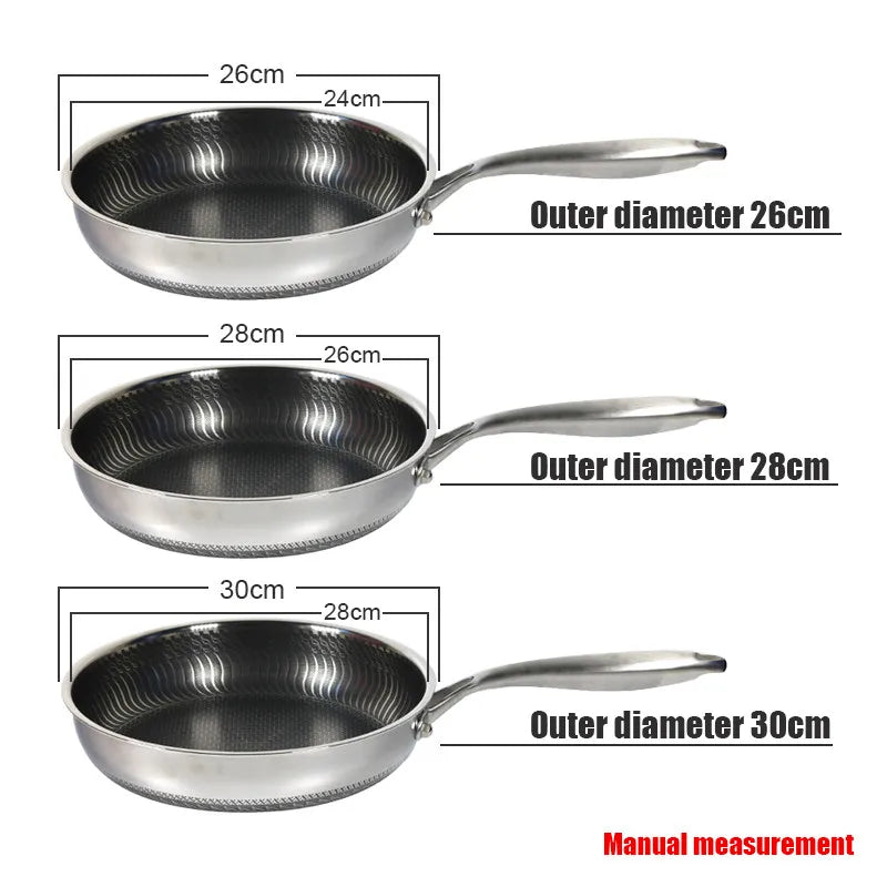 316 Stainless Steel Wok Honeycomb Frying Pan Steak Cooking Flat Bottom Non-Stick Pan Induction Cooker Universal Kitchen Cookware