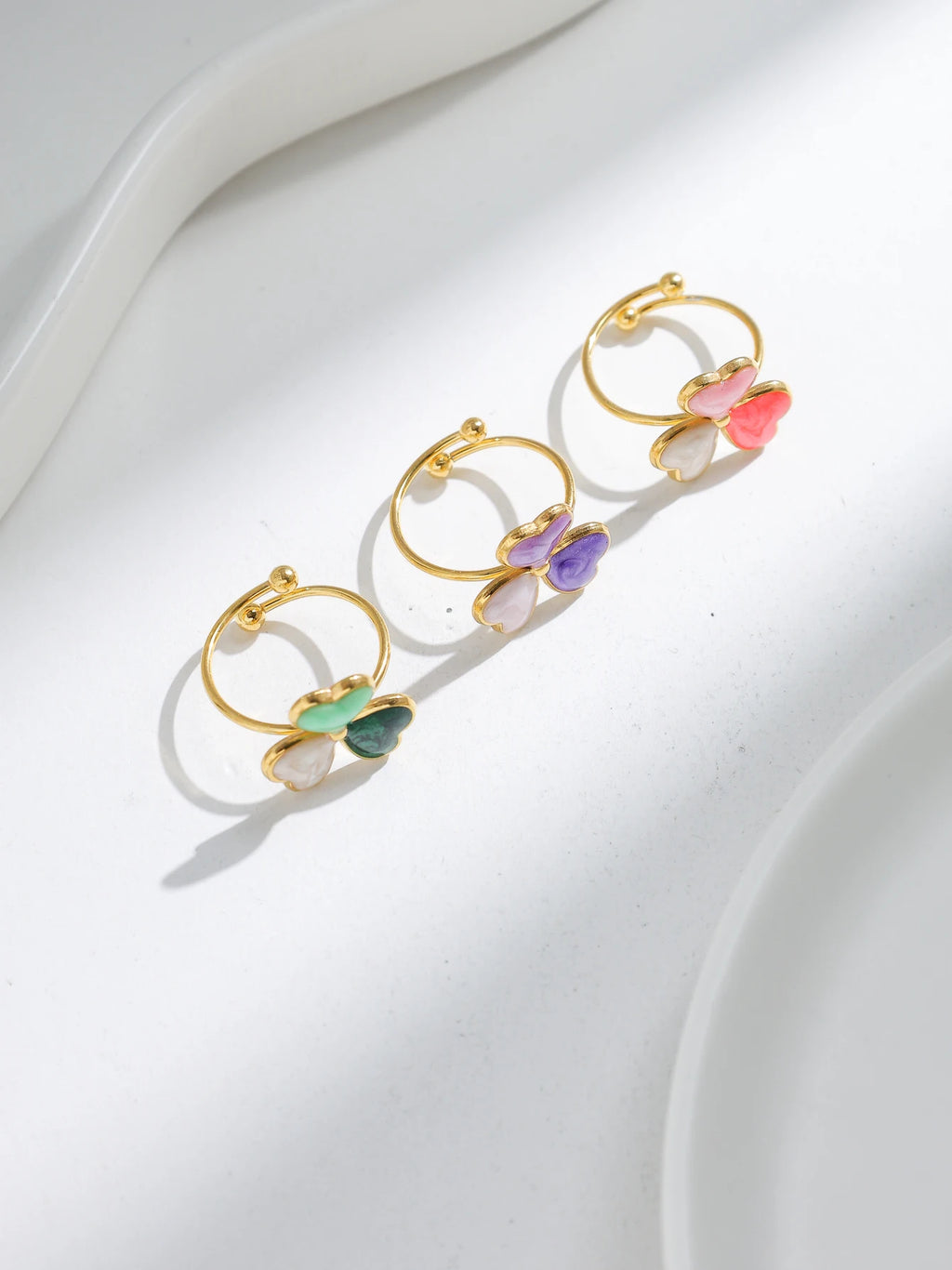 Multicolor Enamel Clover Stainless Steel Ring Women's Creative Meaning Lucky and Cute 18K Gold Plated Jewelry Waterproof