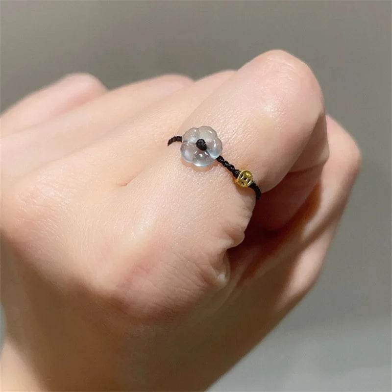 Cute Wine Red/Black Adjustable Woven Rope Ring Lovely Flower Coin Wealth Rings Creative Minimalist Women Finger Rings Jewelry