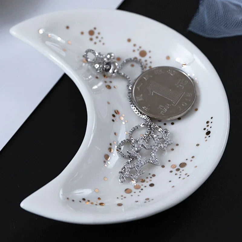 Nordic Ceramic Moon Shape Small Jewelry Dish Earrings Necklace Ring Storage Plates Fruit Dessert Display Bowl Decoration Tray