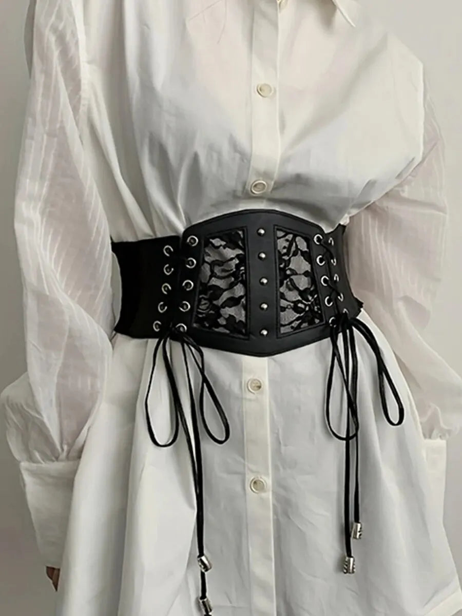 Lace Elastic Retro Pin Buckle Ladies's Cummerbunds Girdle Tie Rope Wide Multi-size Belts For Women On Shirt Dress Girdle Corset