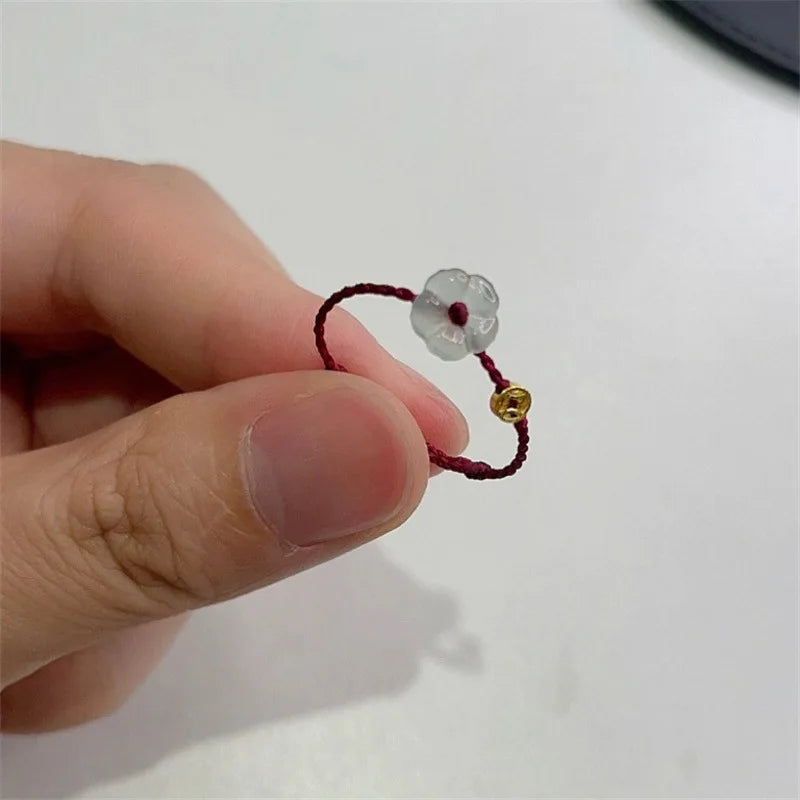 Cute Wine Red/Black Adjustable Woven Rope Ring Lovely Flower Coin Wealth Rings Creative Minimalist Women Finger Rings Jewelry
