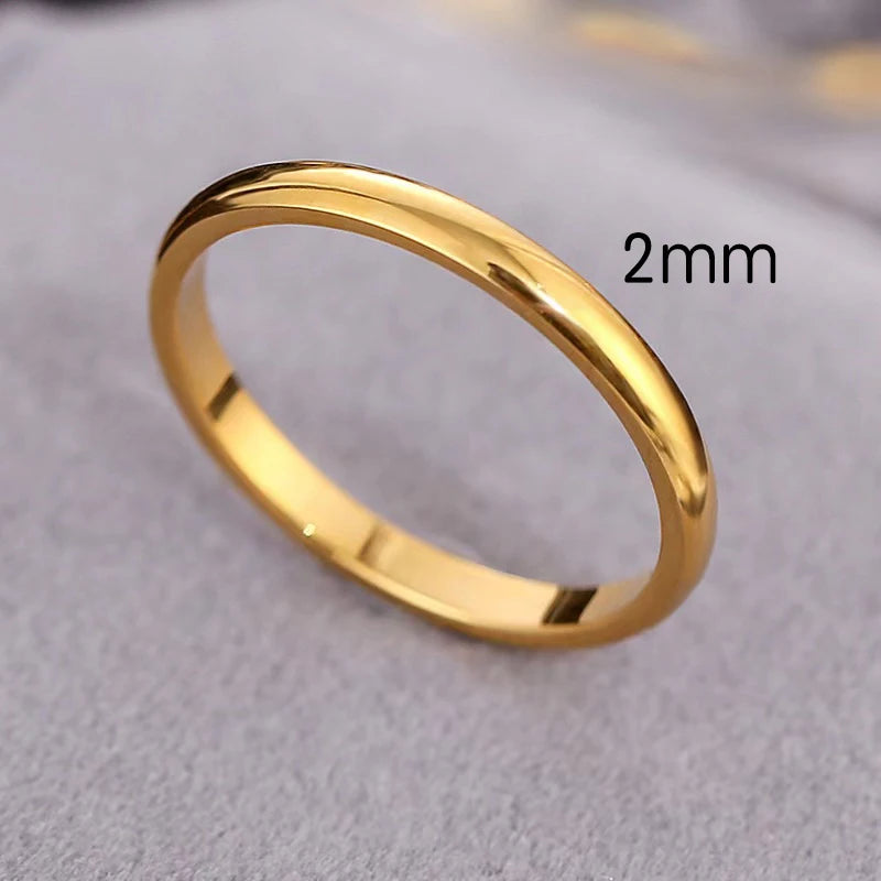 Classic 18K Gold Plated Couple Rings Wedding Engagement Minimalist Simple Smooth Stainless Steel Ring for Women and Men Jewelry
