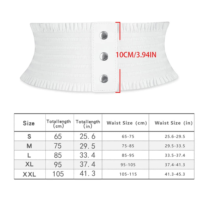 Ruffles Wide Belt Triple Buckle Elegant Elastic Waistband Decorative Dress Girdle for Women Large Size