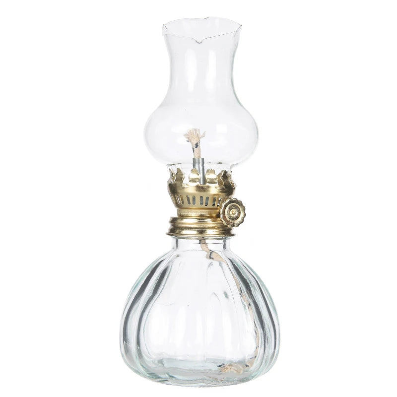 1pc Adjustable Flame Glass Kerosene Lanterns Retro Oil Lamp Glass Family Decorate Lights Portable Adornment Halloween Room Decor