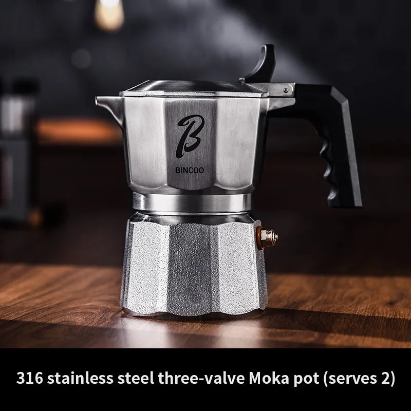 Bincoo Three-valve Moka Pot Set Stainless Steel Electric Pottery Pot Household Italian Espresso Coffee Pot Barista Accessories