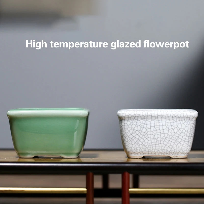 Glazed Pottery Flower Pot Bowl with Hole Mini Ceramic Planter Succulent Pot Eastern Style Ornament for Indoor Outdoor xqmg