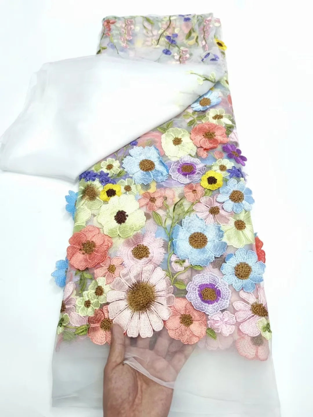 Unilateral embroidered cloth 3D applique embroidered fabric high-end women's dresses wedding dress material