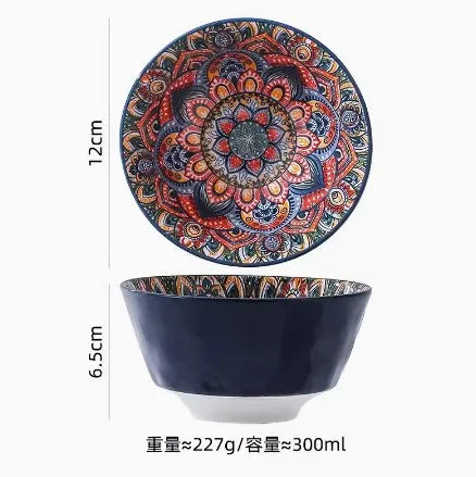 New Bohemian Style Ceramic Household Dishes with Handles Bowls Dishes and Household Dishes Set
