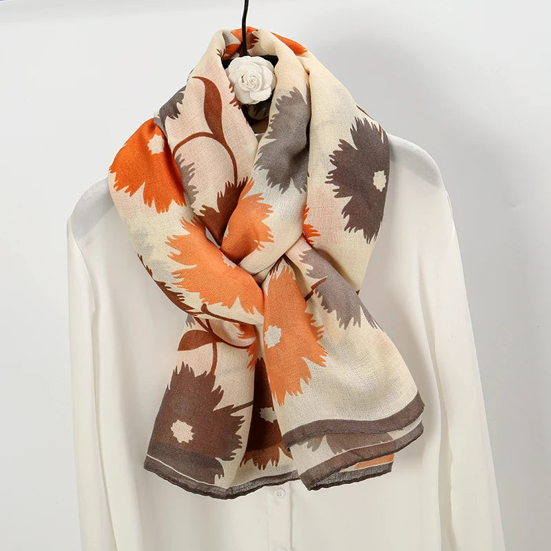 Elegant Floral Cotton Linen Shawls Muslim Hijab Scarf Woman Long Wraps Lady Fashion Soft Headband Islamic Turban Stoles 180*85cm