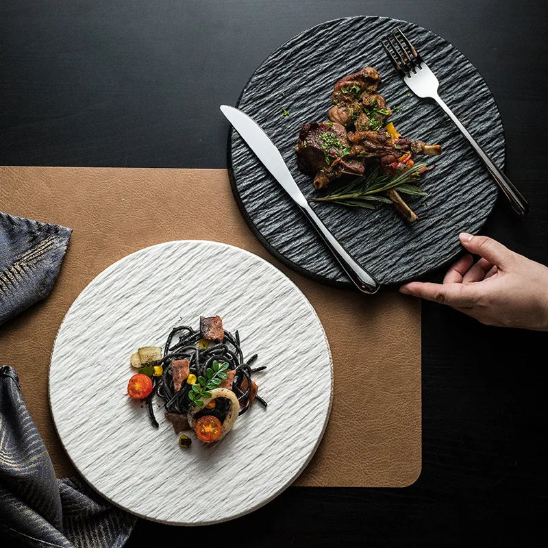 Main Dish Tableware Rock Plate  Stone Grain Ceramic Western Food Steak Plate Japanese Plate Home Western Food Display Tray