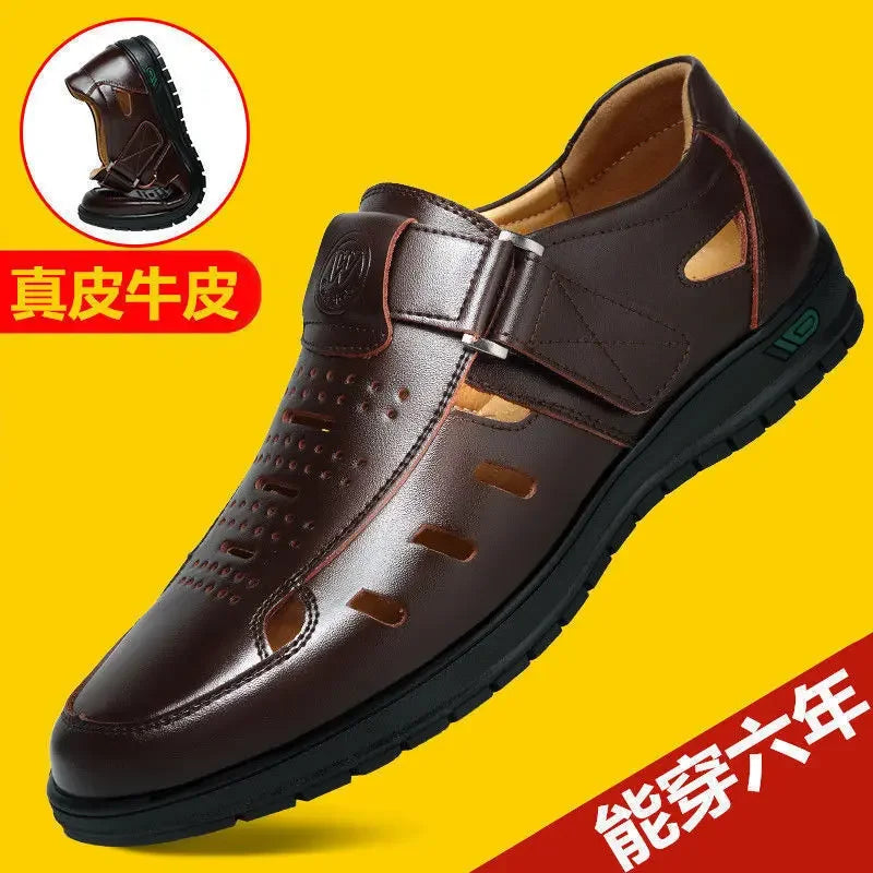 Men Sandals Genuine Leather Summer Breathable Casual Shoes Slip on Clogs Outdoor Non Slip Hand Made Beach Sandalias