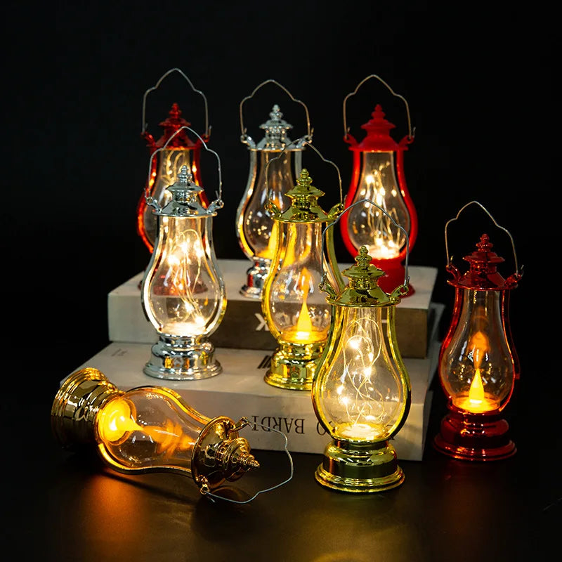 Led Retro Small Oil Lamp Portable Wind Light Kettle Electronic Candle Lamps Bedroom Living Room Decoration Kerosene Lights