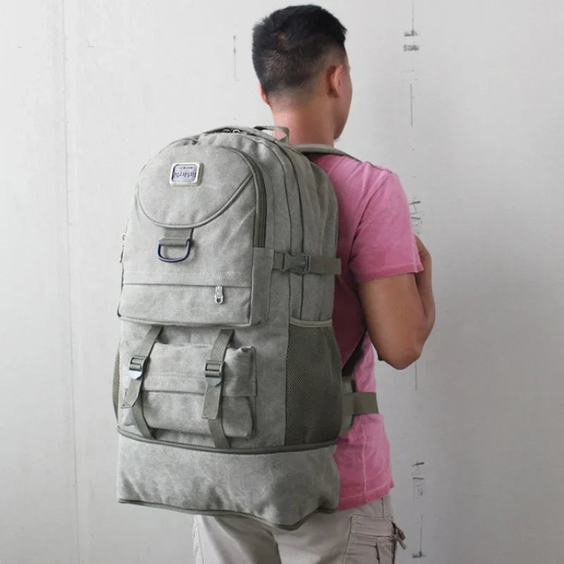 60L Large Capacity Outdoor Hiking Camping Backpack Men's Canvas Luggage Work Bag Tactical Rucksack Climbing Travel Back Pack