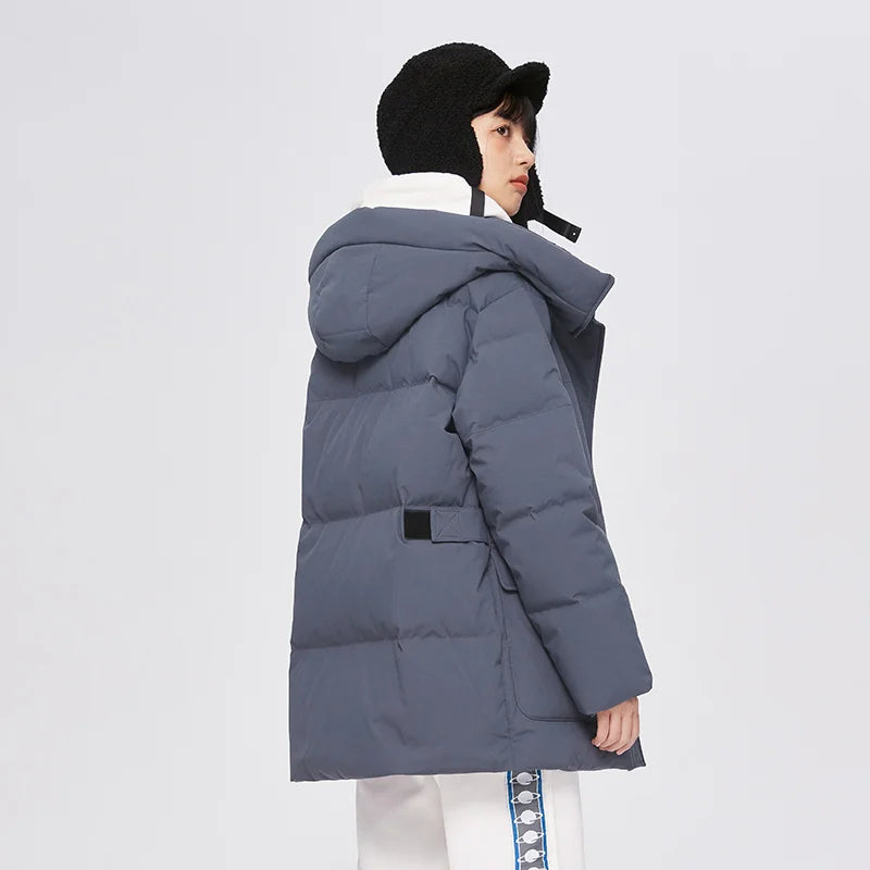 Semir Down Jacket Women Mid-Length Detachable Hooded 2023 Winter New Three-Proof Loose Warm Work Jacket