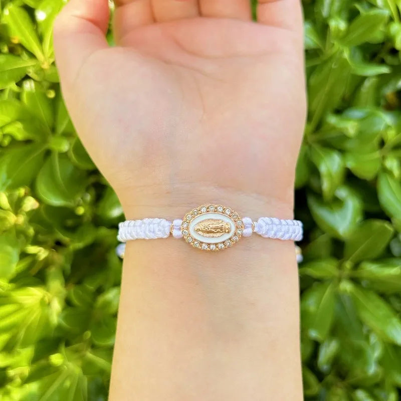 Mexican Religious San Judas Tadeo Jewelry Our Father Of Saint Jude Charm Handmade Rope Chain String Braided Bracelet for Women