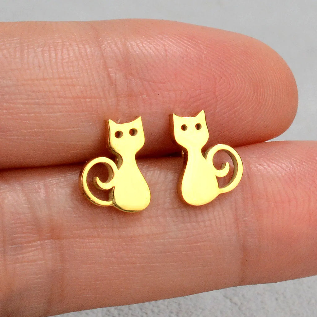 Minimalist Stainless Steel Earings Mini Heart Star Geometric Stud Earrings For Women Cute Cat Dog Flower Leaf Earrings Jewelry