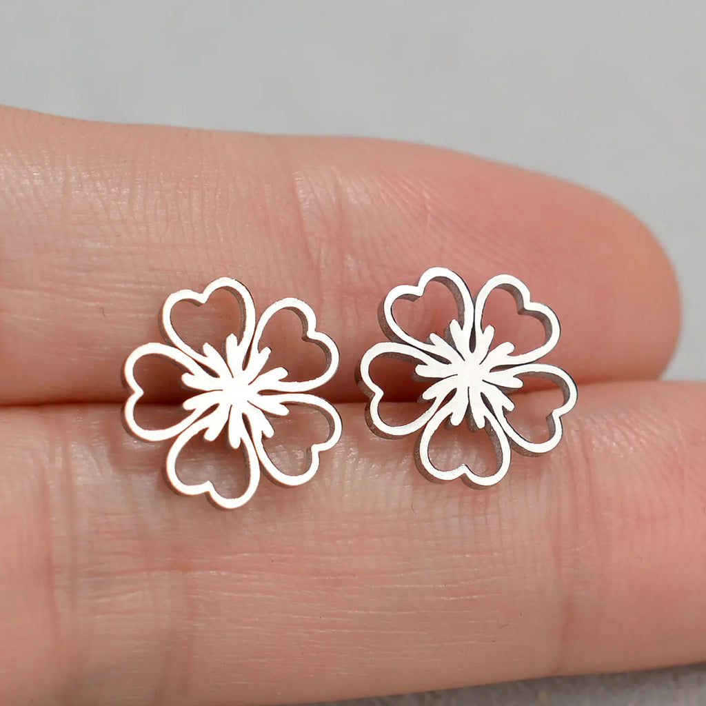 Minimalist Stainless Steel Earings Mini Heart Star Geometric Stud Earrings For Women Cute Cat Dog Flower Leaf Earrings Jewelry