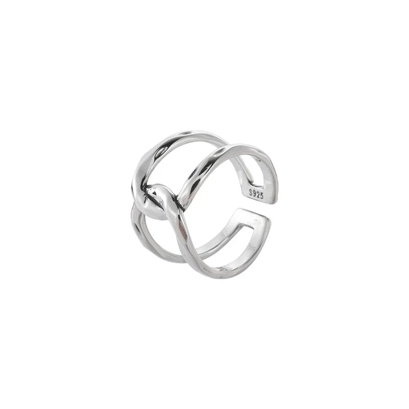 925 Sterling Silver Simple Retro Cross Lines Rings For Women Geometric Fashion Smiple Open Handmade Allergy Party Jewelry Gift