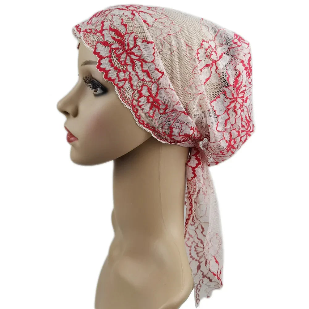 Muslim Women Head Scarf Lace Flower Underscarf Elastic Hijab Hair Cover Headwrap Chemo Cap Islam Headband Bonnet Turbante Mujer