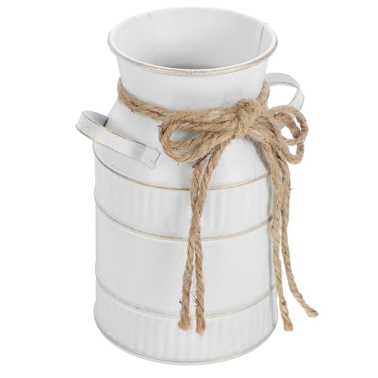 Retro Milk Bottle Vase White Iron Jug Bucket Vintage Farmhouse Pitcher Decor Rustic Planter for Flowers Plants
