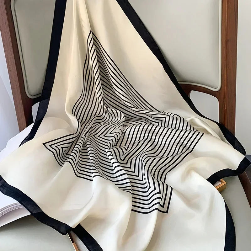 Luxury Brand Silk Square Plaid Scarf Women Satin Neck Hair Tie Band Soft work neckerchife 2024 NEW Hijab Head Female Foulard