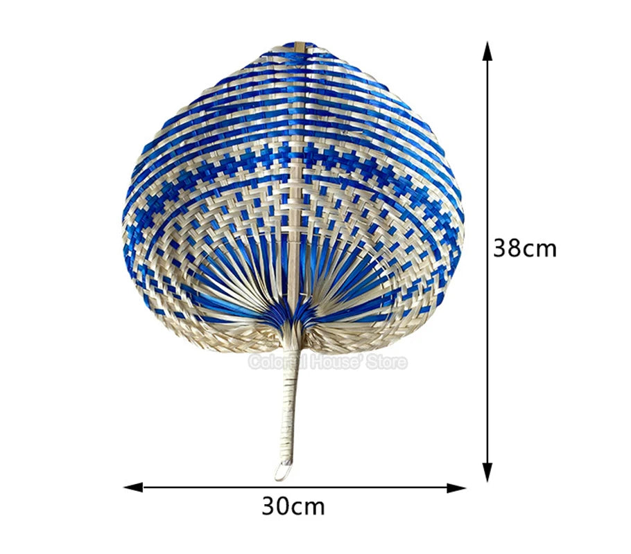 Ethnic Style Summer Cooling Handmade Natural Bamboo Wedding Party Hand Straw Weaving Hand-cranked Fan Art Craft Woven Home Decor