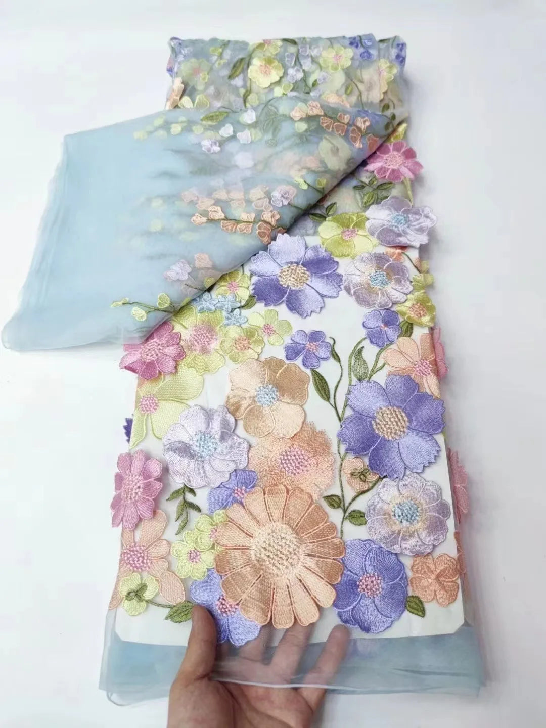 Unilateral embroidered cloth 3D applique embroidered fabric high-end women's dresses wedding dress material