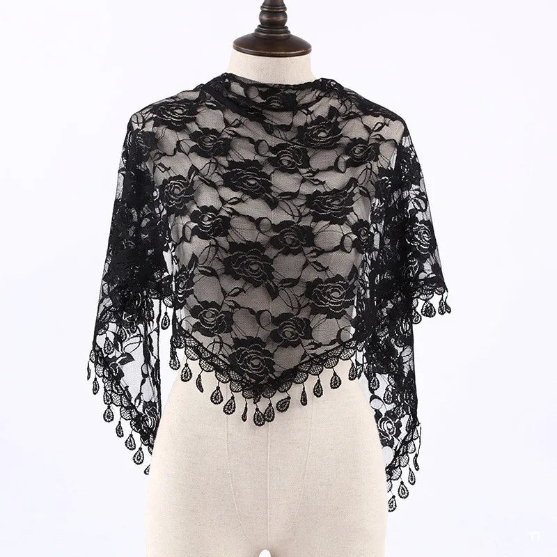 Fashion Church Shawl Lace Veil Scarf Bandana Church Prayer Wedding Mantilla Chapel White Embroidered Hijab Women Scarves