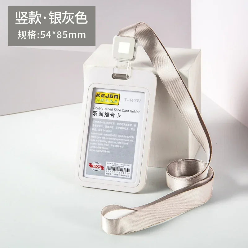 Cards Slots Double-sided Staff Work Card Cover Pass Access Card Holder Name Badge Holder ID Tag Bus Card Sleeve with Lanyard