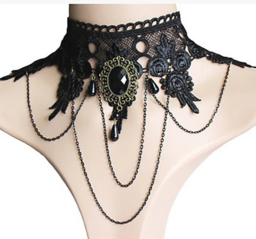 Rose Flower Red Black Stone Velvet Chokers for Women Lady Lace Bead Chains Sexy Necklace Girl Neck Jewelry Accessories Gifts 1PC