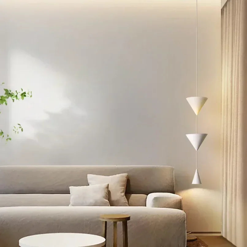 Minimalist Cone Led Pendant Lights for Bedroom Bedside Hotel Hanging Lamp Modern Ceiling Chandeliers Black White Droplight