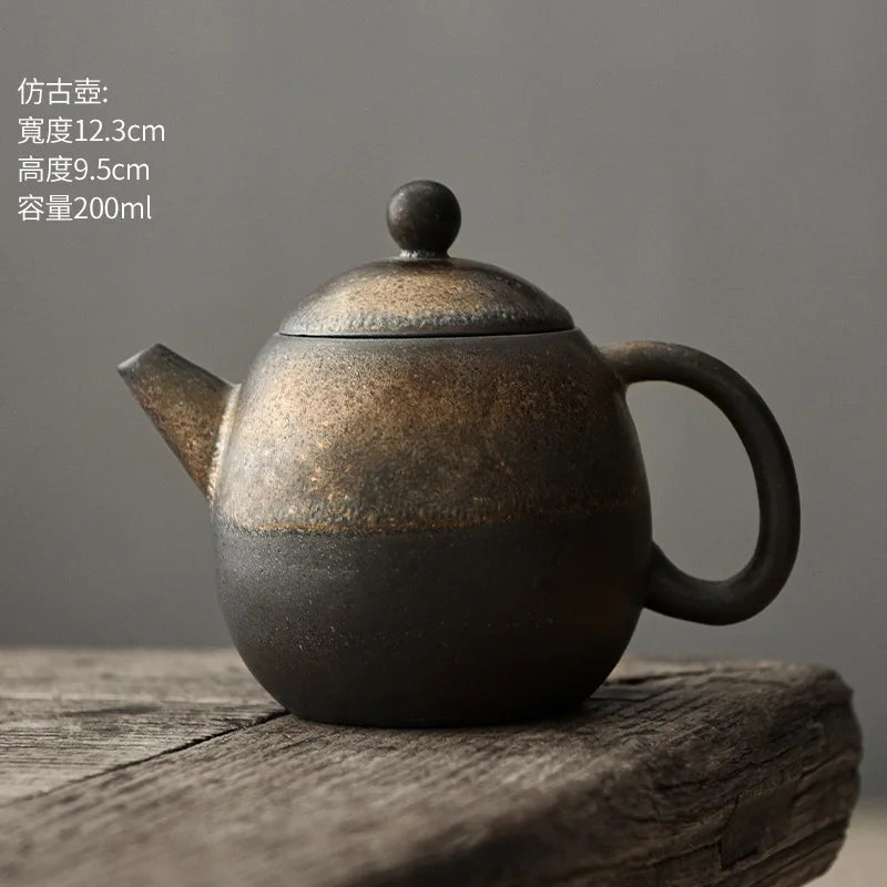 Japanese Style Coarse Pottery Teapot Single Pot Kiln Gilded Rust Glazed Ceramic Drinkware