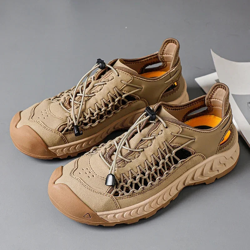 Summer Men Sandals Genuine Leather Casual Sandals Outdoor Antiskid Designer Round Toe Sandals Breathable Waterproof Beach Shoes