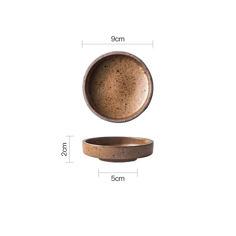 Retro Ceramic Round Sauce Dish Hot Pot Seasoning Dipping Plate Bowl Small Flavor Plates Creative Snack Vinegar Soy Sauce Dishes