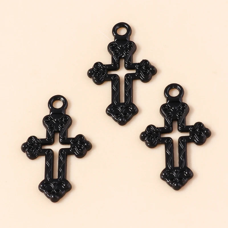 10pcs Steampunk  Crosses Charms for Jewelry Making Black Color Rose Cross Charms Pendant Necklace Keychain Diy Jewelry Findings