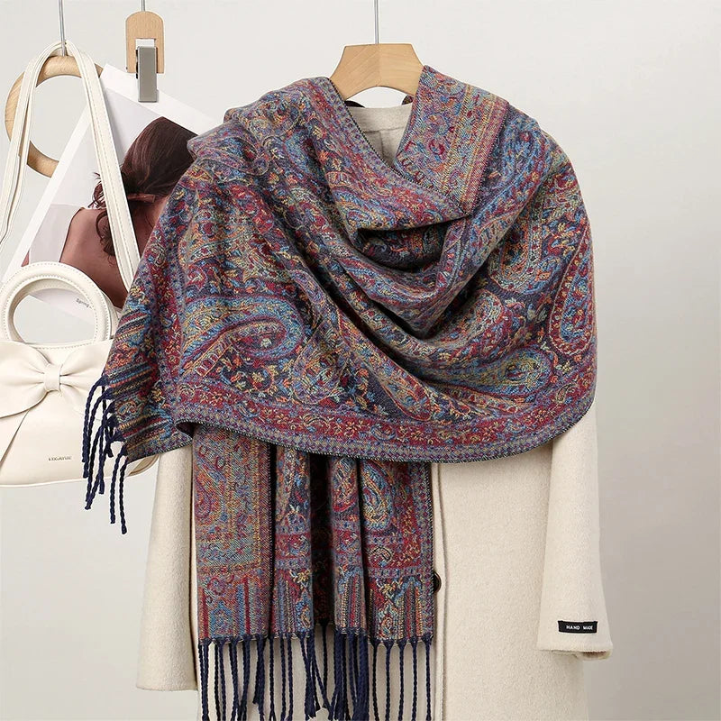 New Shawl Warm Winter Scarf Hijab Women Print Paisley Cashmere Pashmina Thick Wrap Head Neck Foulard Luxury 2024 Blanket Echarpe