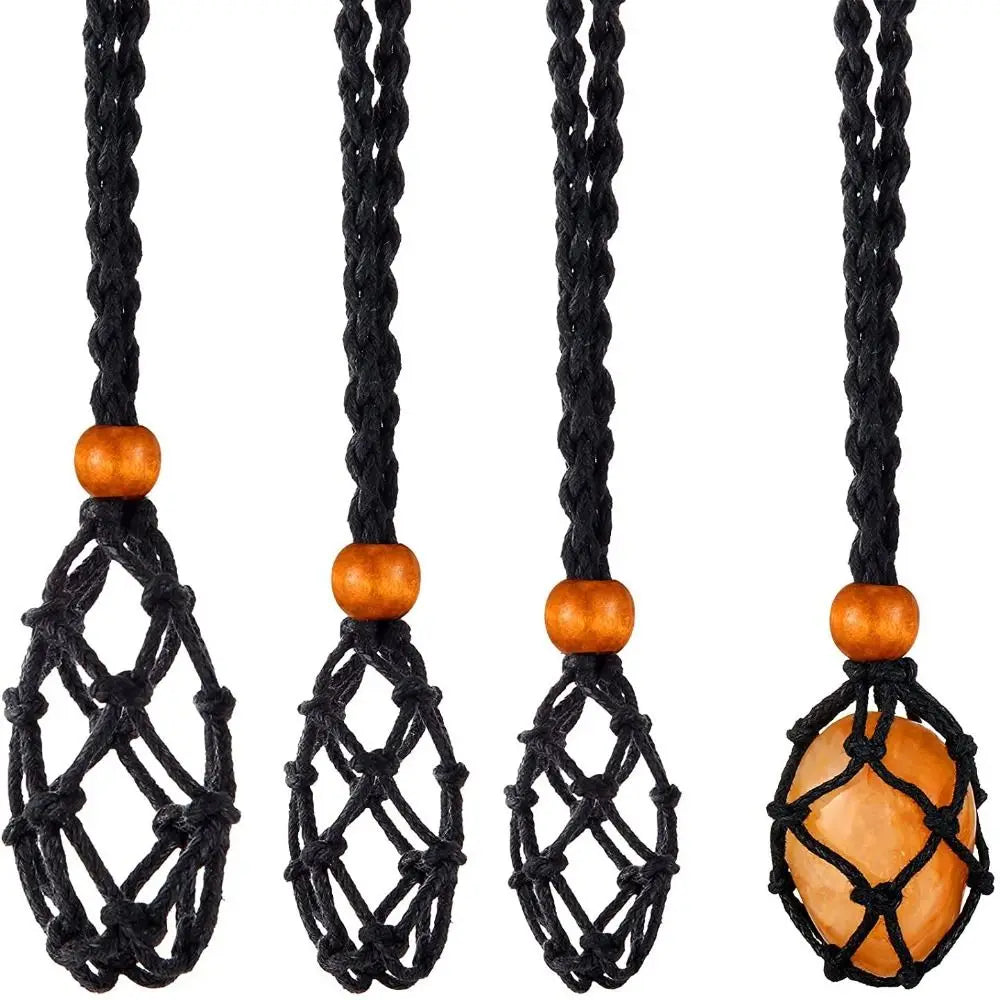Adjustable Braided Necklace Cord Empty Stone Holder Wax Rope DIY Necklace Natural Quartz Crystal Healing Stone Net Bag Pendant