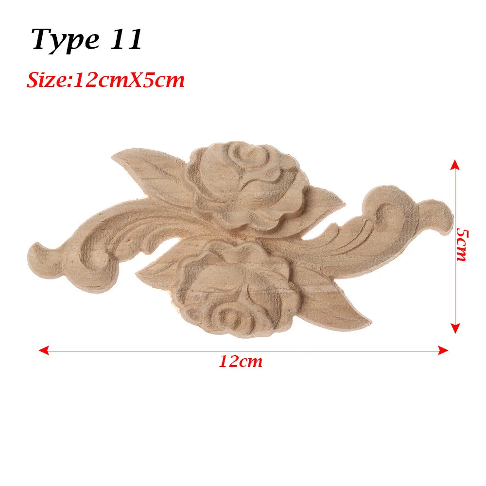Floral Carved Corner Appliques Woodcarving Rose Natural Wooden Crafts Unpainted Door Adornment Furniture Ornament Home Decor