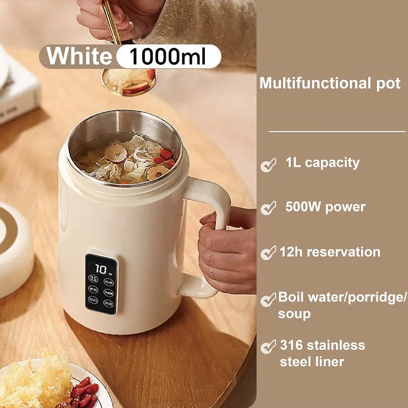 220V Multifunctional Electric Stew Pot 12h Reservation Baby Porridge Special Pot 1L Automatic Health Pot Portable Mini Stew Pot