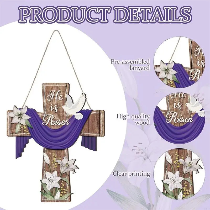E8BD Elegant Wooden Crosses Door Sign Hanging Decoration for Easters Celebration Gift