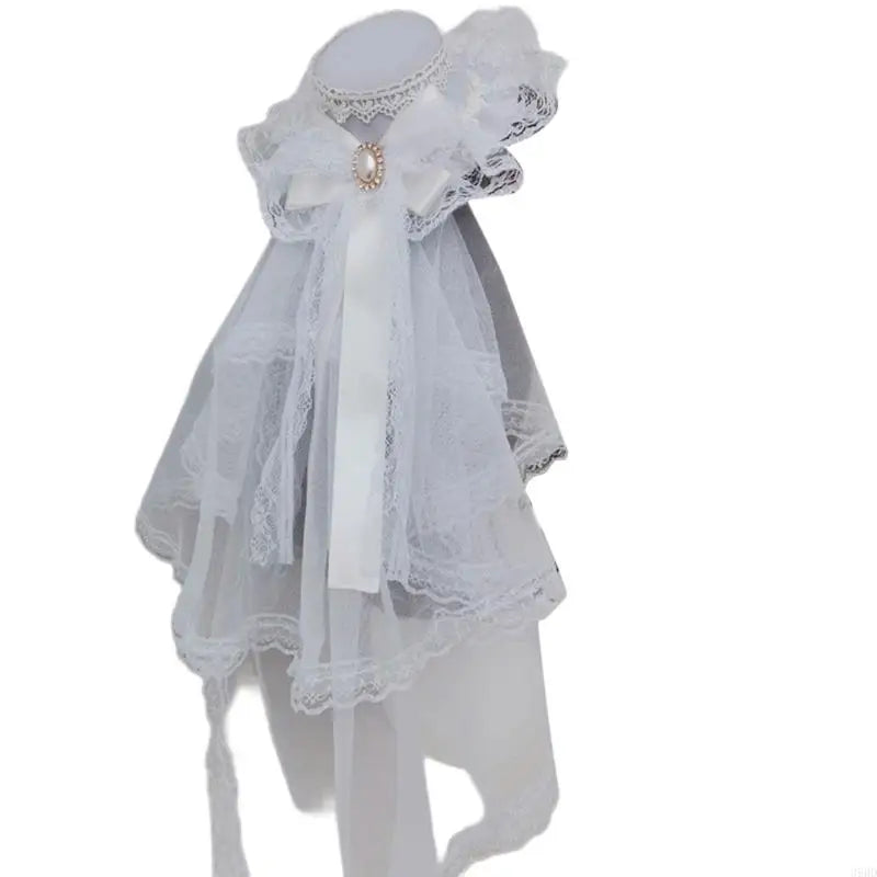 Ribbon Bowknot Veil Small Hat with Hair Clip Fashion Headwear Women Teens Halloween Hair Bows Masquerades Party Headwear