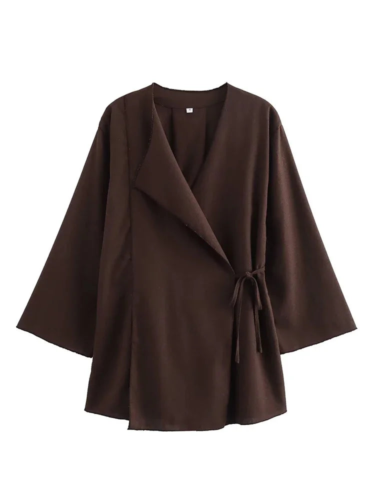 Fashion Linen 2 Pieces Women 2024 Spring Summer Kimono Style Loose Lace Up Shirts Tops Women's Wide Leg Pants Sets