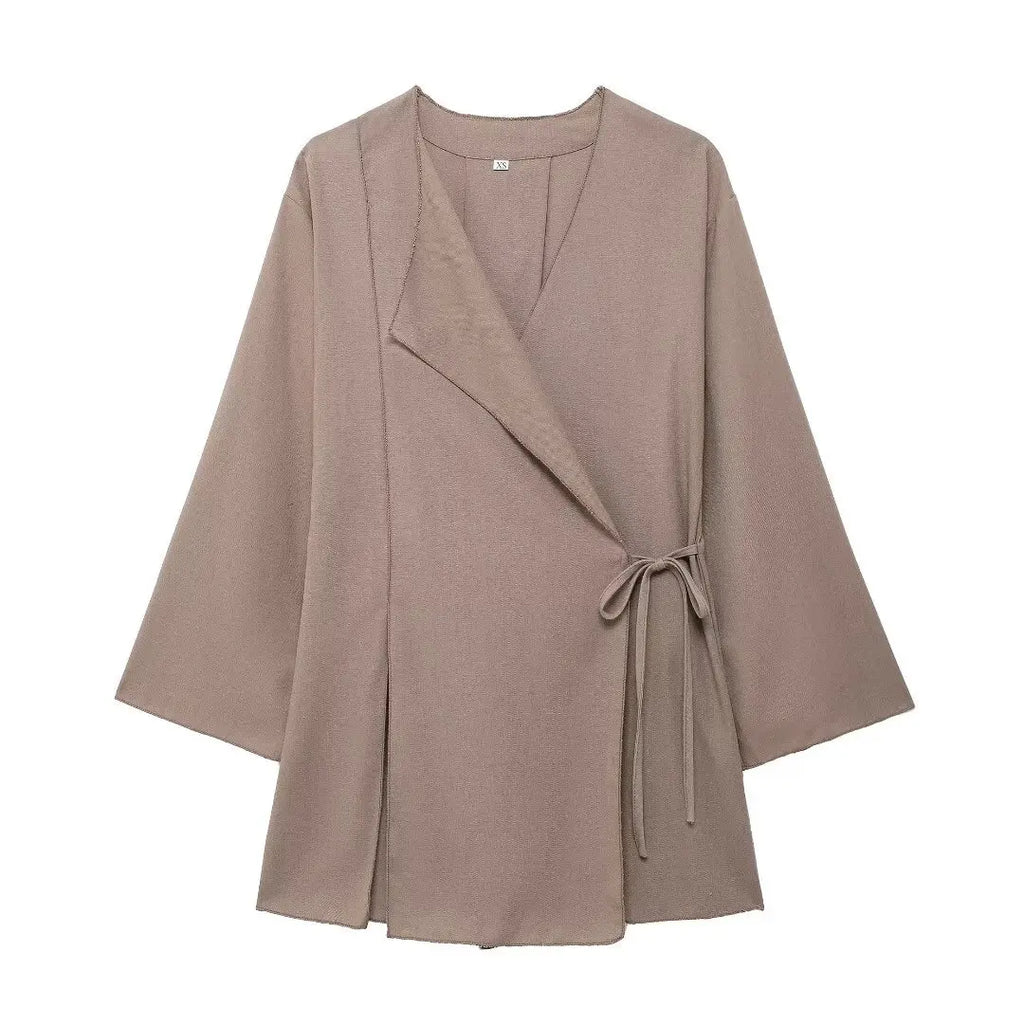 Fashion Linen 2 Pieces Women 2024 Spring Summer Kimono Style Loose Lace Up Shirts Tops Women's Wide Leg Pants Sets