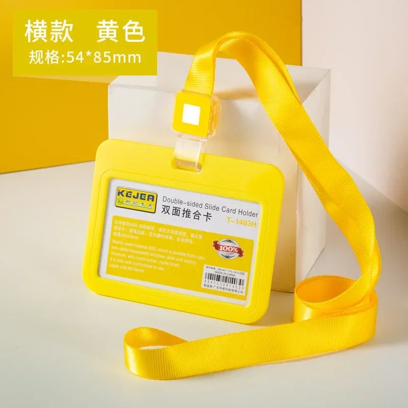Cards Slots Double-sided Staff Work Card Cover Pass Access Card Holder Name Badge Holder ID Tag Bus Card Sleeve with Lanyard
