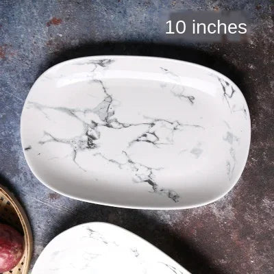 Ceramics Tableware Nordic Marbling Multiple Size Round Oval Plate Bowl Dish Pot Spoon Household Kitchen Supplies Dinnerware