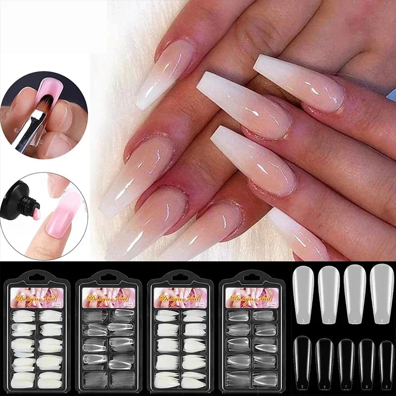 100pcs/box Natural Transparent Seamless Fake Nails Full Coverage False Nails Tips Short T-shaped Full Cover Tips For Nails