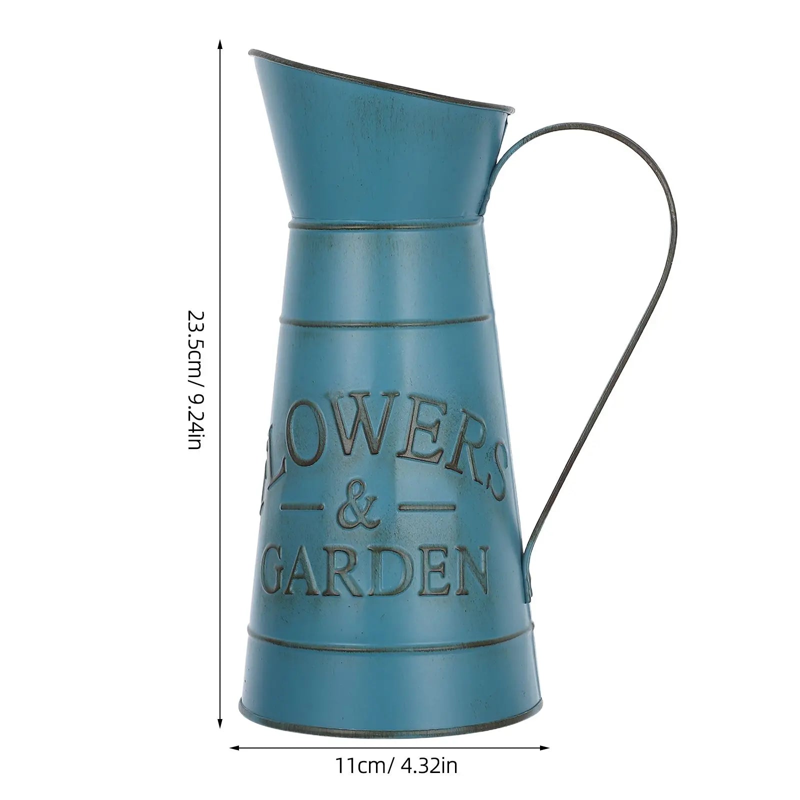 Retro Kettle Vase Blue Small Decorative Iron Pitcher for Home Office Balcony Flower Arrangement Gardening AccessoriesVintage