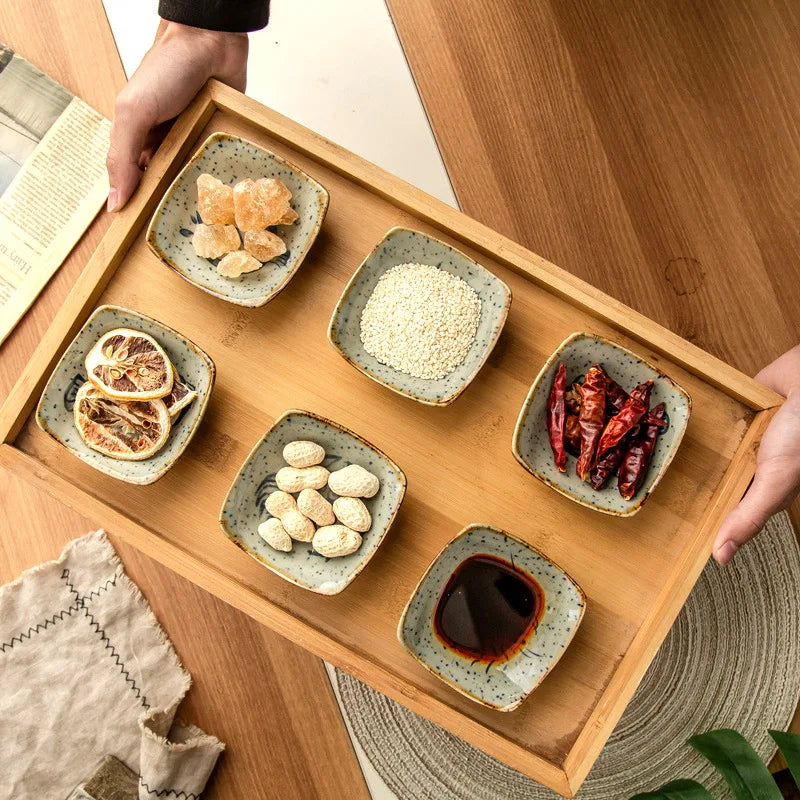 Japanese Cartoon Antique Seasoning Dishes Ceramic Square Plate Creative Cartoon Seafood Sauce Dish Home Kitchen Tableware